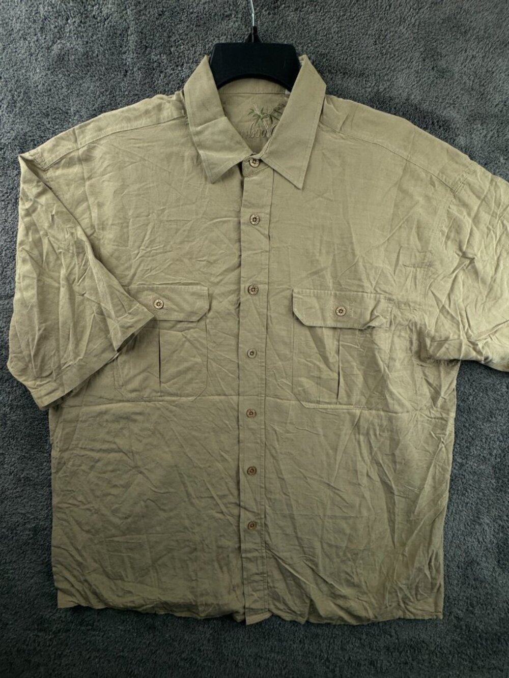 Bamboo Cay Button Up Shirt Men’s Short Sleeve Hawaiian Tan Large Modal Blend